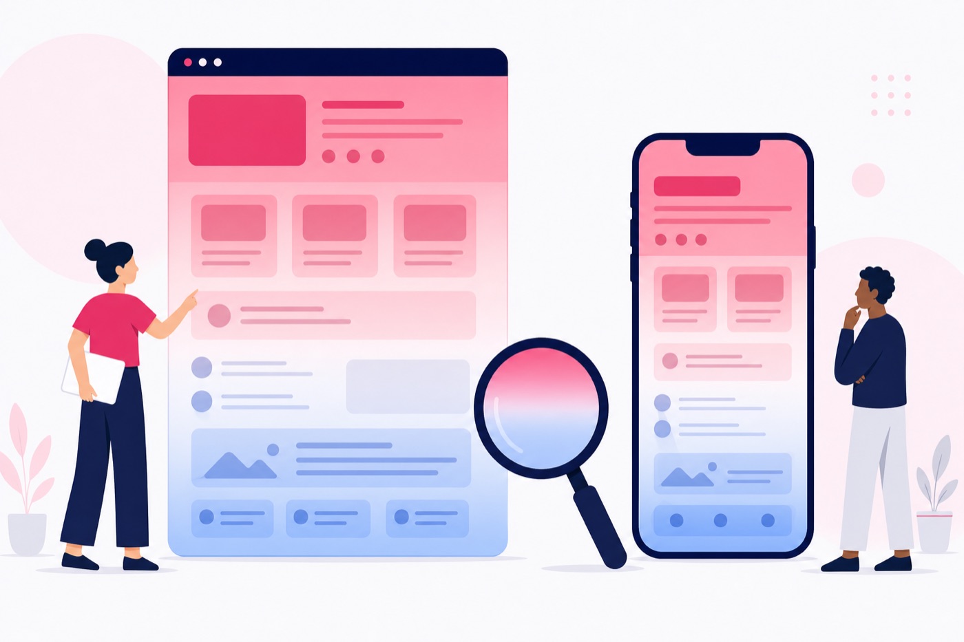 Illustration comparant la carte de défilement d'une même page sur ordinateur et sur smartphone, la version mobile refroidissant beaucoup plus tôt